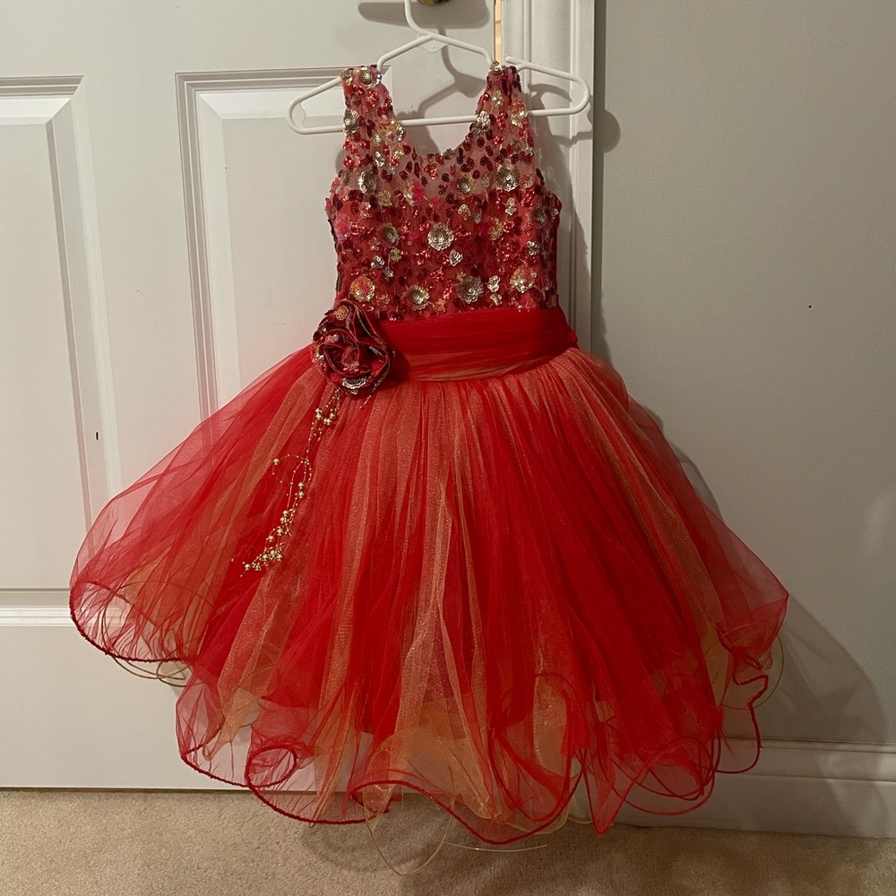 Toddler’s Red & Gold tulle and sequin party dress